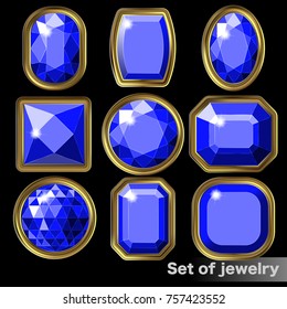 Set of blue gems sapphire of various shapes.