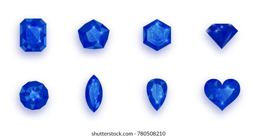 Set of blue gemstones. Vector illustration of sapphires.