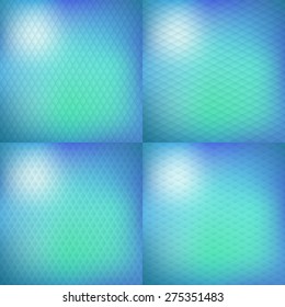 Set of blue geometric background with triangles. Blurred gradient mosaic pattern