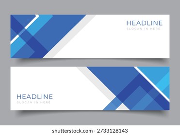 Set of blue geometric diagonal banner for presentation or business template background