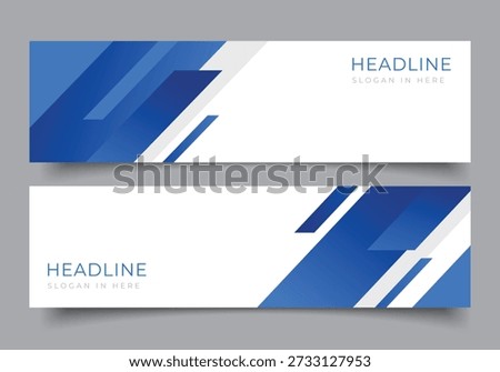 Set of blue geometric diagonal web banner for presentation or business template horizontal background