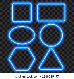 Set of blue geometric neon frames, vector illustration.
