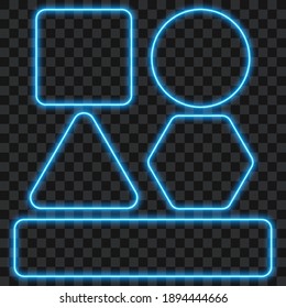 Set of blue geometric neon frames, vector illustration.