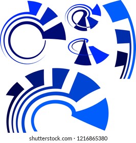 Set of blue geometric round logotypes. A template for vector logotype in round shape. A geometric circle and square logo. A blue brush for logo.
