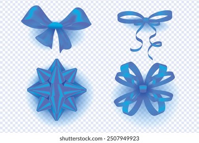 Set of blue gift bows. Concept for invitation, banners, gift cards, congratulation or website layout vector, ribbons and bows Collection,set of blue luxury ribbons and bows vector for decoration.