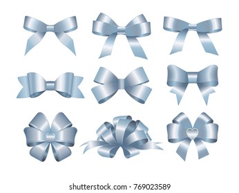 Set of blue gift bows. Concept for invitation, banners, gift cards, congratulation or website layout vector.