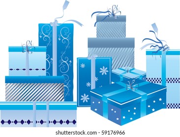 a set of blue gift boxes