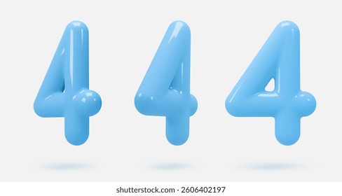 Set blue glass icon, 3d render number 4, four sign. Realistic design element. Vector illustration isolated on white for postcard, icons, poster, banner, web, design, arts