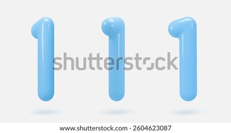 Set blue glass icon, 3d render number 1, one sign. Realistic design element. Vector illustration isolated on white for postcard, icons, poster, banner, web, design, arts