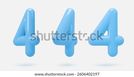 Set blue glass icon, 3d render number 4, four sign. Realistic design element. Vector illustration isolated on white for postcard, icons, poster, banner, web, design, arts