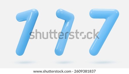 Set blue glass icon, 3d render number 7, seven sign. Realistic design element. Vector illustration isolated on white for postcard, icons, poster, banner, web, design, arts