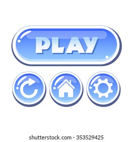 Set of blue glassy vector buttons. Menu elements for web or game design. Isolated on white background