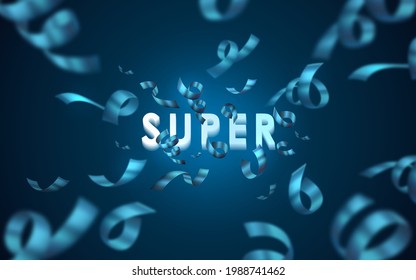Set of blue glittering confetti ribbons. Decoration for holiday event, New Years, Christmas, carnival, weddings. Realistic vector illustration