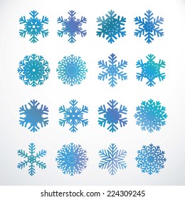 Set of blue gloss vector snowflakes for web design