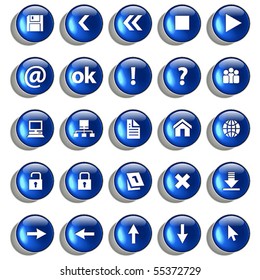Set of blue glossy buttons for web design on white background