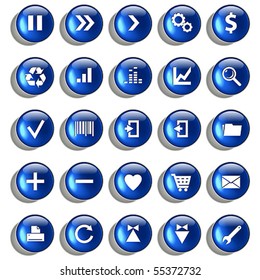 Set of blue glossy buttons for web design on white background
