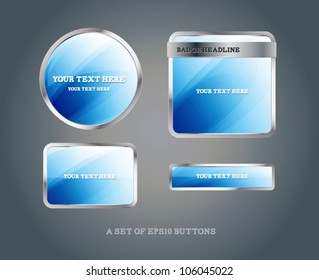 Set of blue glossy vector badges and buttons