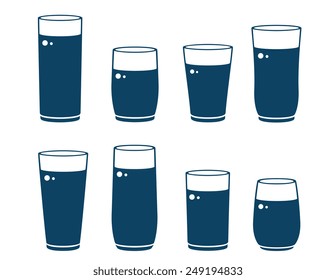 set of blue glossy water glass silhouettes