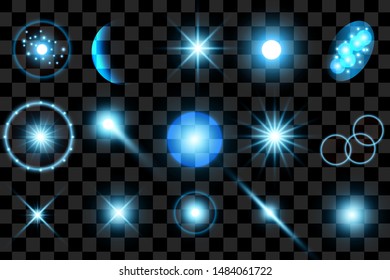 Set Of Blue Glowing Effect Sparkles with Transparent Background