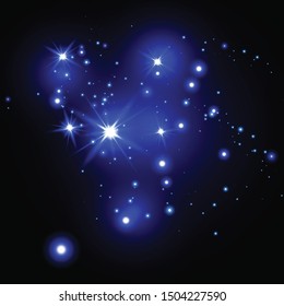 Set of blue glowing light effects isolated on a dark background. Glow light effect.