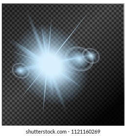 Set of blue glowing lights effects isolated on transparent background. Sun flash with rays and spotlight. Glow light effect. Star burst with sparkles