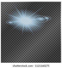 Set of blue glowing lights effects isolated on transparent background. Sun flash with rays and spotlight. Glow light effect. Star burst with sparkles