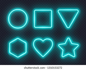 Set of blue glowing neon frames on dark background.