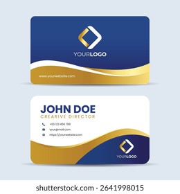 Set of blue gold modern business card print templates. Name card or personal card with flowing luxury element. Stationery design with simple modern luxury elegant background