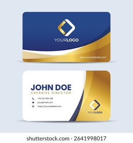 Set of blue gold modern business card print templates. Name card or personal card with flowing luxury element. Stationery design with simple modern luxury elegant background