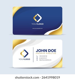 Set of blue gold modern business card print templates. Name card or personal card with flowing luxury element. Stationery design with simple modern luxury elegant background