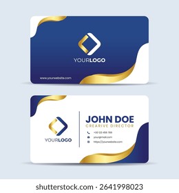 Set of blue gold modern business card print templates. Name card or personal card with flowing luxury element. Stationery design with simple modern luxury elegant background