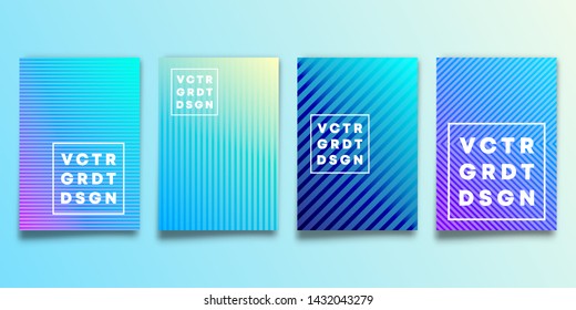 Set of blue gradient backgrounds with lines for flyer, poster, brochure cover, typography or other printing products. Vector illustration.
