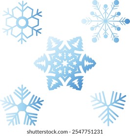 Set of blue gradient Christmas snowflakes for decoration greeting cards