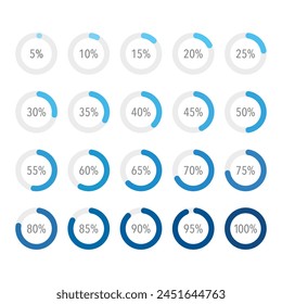 Conjunto de gráficos circulares de infografía de degradado azul, segmento de iconos circulares 10% - 100%, diseño plano simple carga de datos interfaz Elementos App Botón ui ux Web, Vector aislado sobre fondo blanco