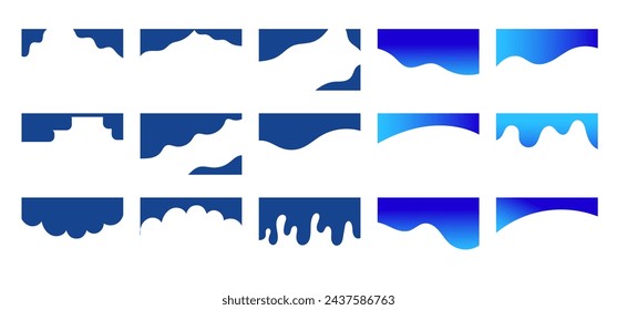 Set of blue gradient separators shapes and corners for website. Curve Lines, circles, wave dividers for Top or Bottom Page. Frame of header