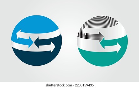 Conjunto de esferas de color azul, verde y gris oscuro con flechas horizontales y líneas en la dirección opuesta