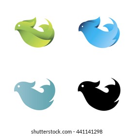 set of blue and green logos in the form of birds isolated on white background - vector stock