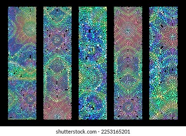 Set of blue and green mosaic artwork backgrounds - vector design of ancient  mosaic pavement graphic templates kit