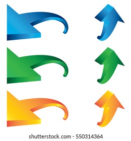 Set of Blue Green and Orange arrow design template isolated on white background.