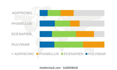 Set of blue and green, orange elements for infographic with world map presentation slides.