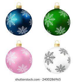 Set of blue, green, pink and white Christmas tree toy or ball