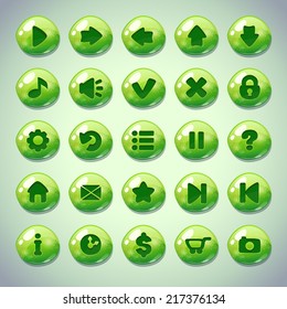 Set of blue green round buttons,menu elements for web or game design