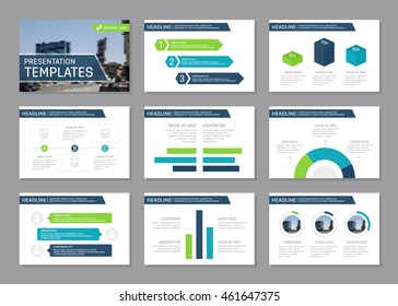 Set of blue and green template for multipurpose presentation slides. Leaflet, annual report, book cover design.