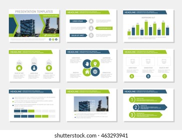 Set of blue and green template for multipurpose presentation slides. Leaflet, annual report, book cover design.