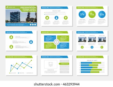 Set of blue and green template for multipurpose presentation slides. Leaflet, annual report, book cover design.