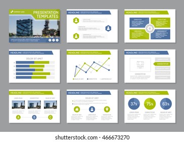 Set of blue and green template for multipurpose presentation slides. Leaflet, annual report, book cover design.