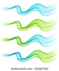 Set of blue and green transparent wave
