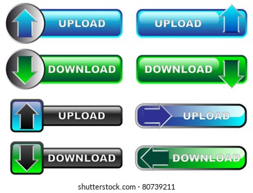 Set of Blue and Green Web Upload and Download Buttons