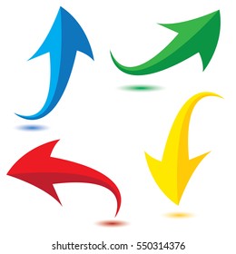 Set of Blue Green Yellow and Red arrow design isolated on white background.