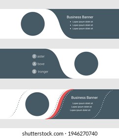 Conjunto de banner gris azul, plantillas horizontales de banner comercial. Banners con plantilla para texto y círculo. Clásica y moderna. Ilustración del vector sobre fondo gris